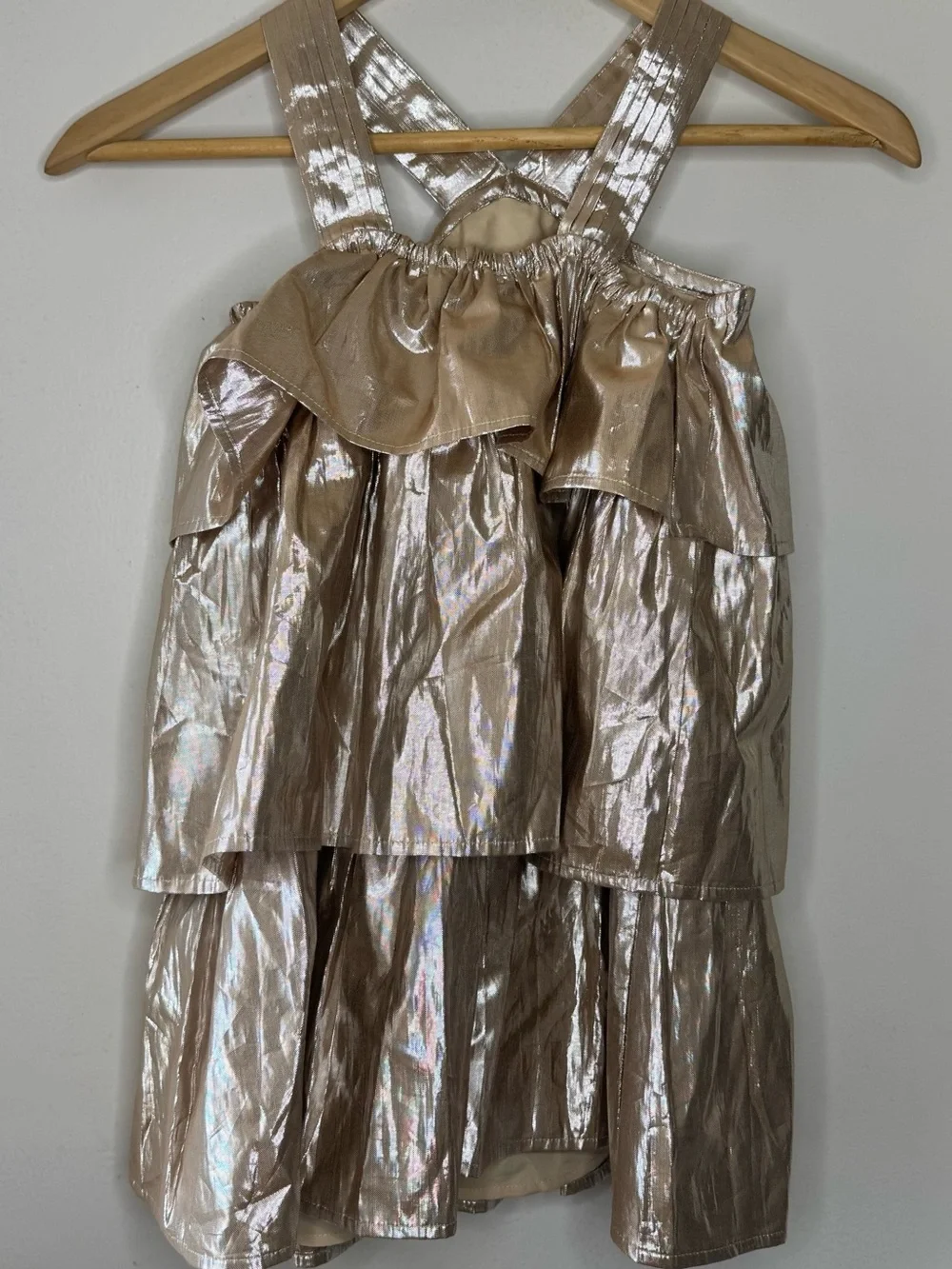 J CREW Crewcuts Collection tiered rosette dress gold lamé Girls 7 Metallic EUC
